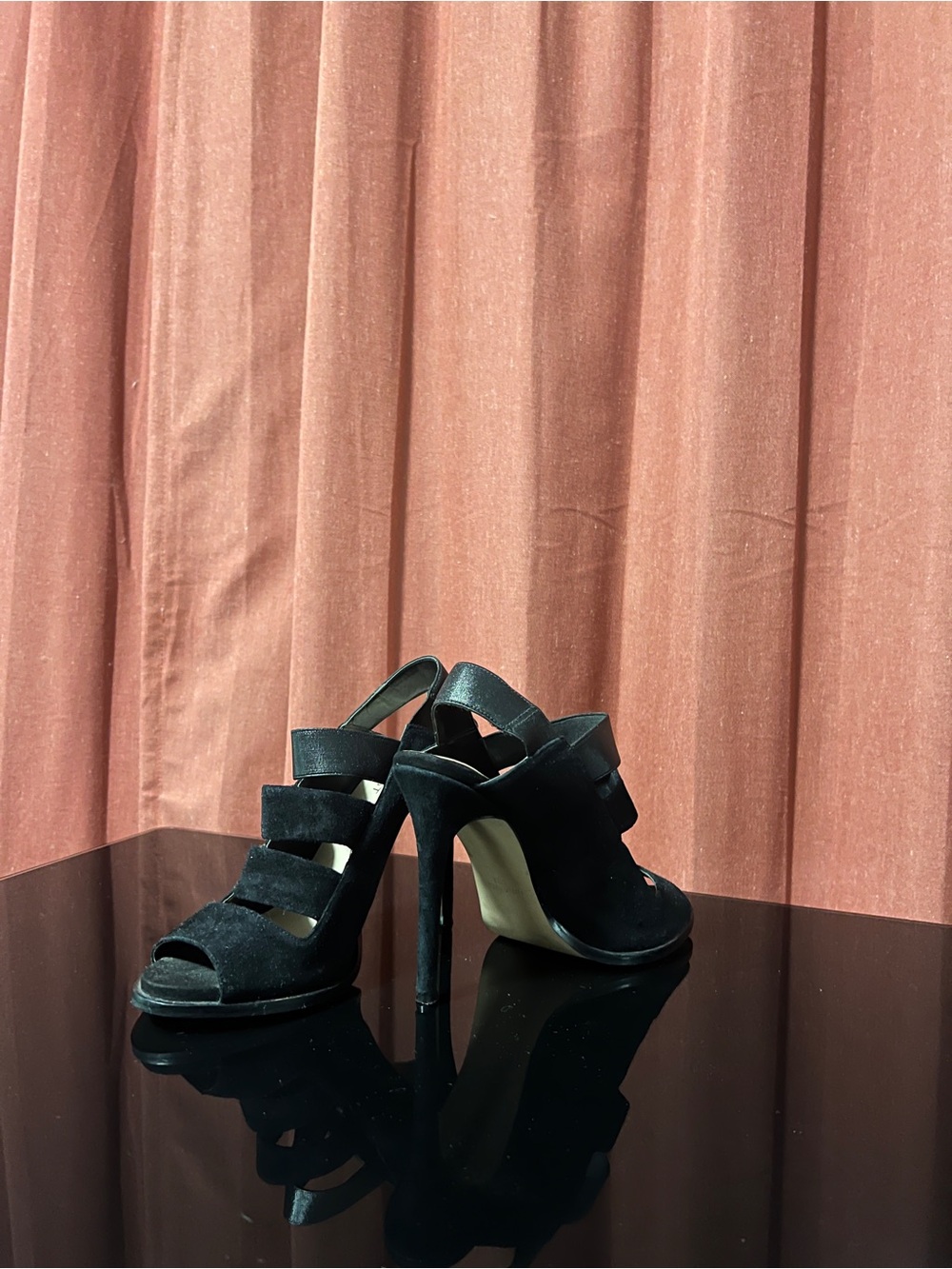 Black Strappy Suede High Heel Sandals